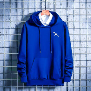 Men's Blue Cotton Blend Solid  Long Sleeves Regular Hoodies