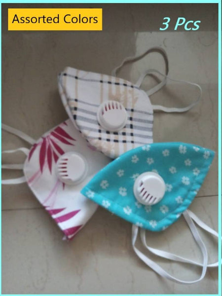 Stylish Washable and Reusable Anti Dust Cotton Mask with Respirator | Set (Pack) of 3 Pcs