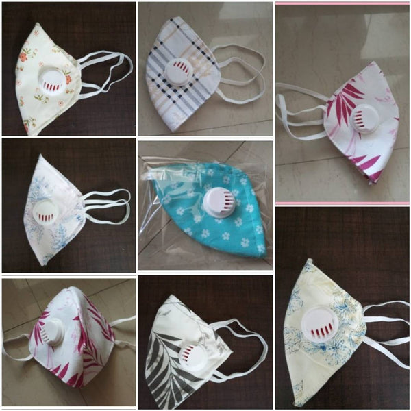 Stylish Washable and Reusable Anti Dust Cotton Mask with Respirator | Set (Pack) of 3 Pcs