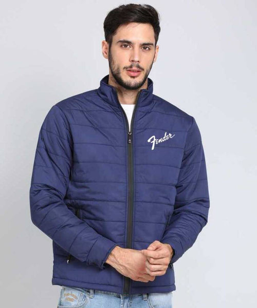 Men's Blue Synthetic Leather Printed Long Sleeves Open Front Jacket