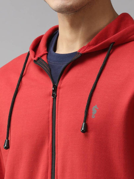 Stylish Polycotton Fleece Red Solid Hoodies Sweatshirt For Men